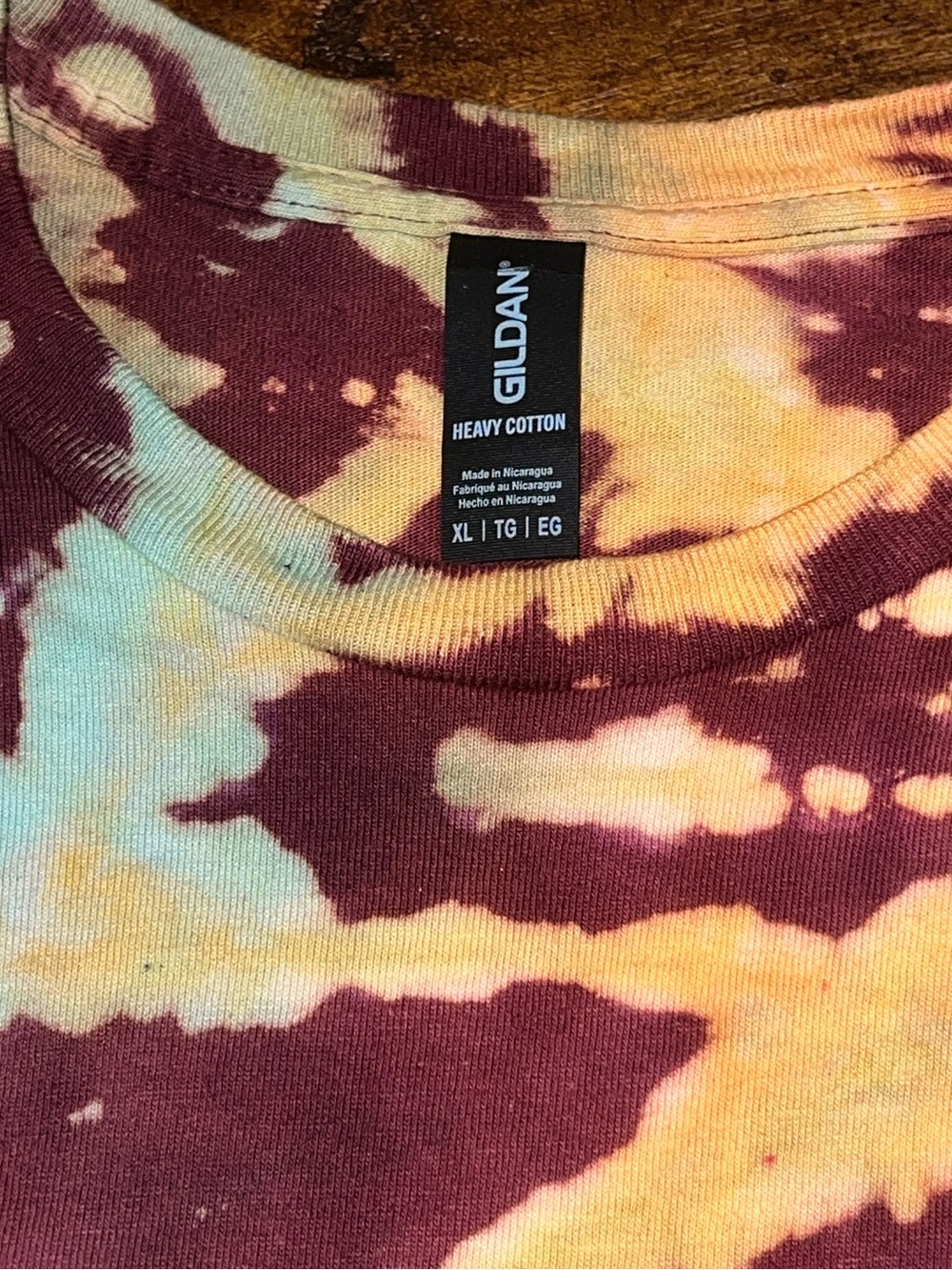 Burgundy Multicolor Tie Dye Firework Retro Handmade Short Sleeve Shirt Size XL - Picture 8 of 10